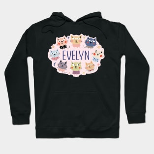Evelyn name with cartoon cats Hoodie